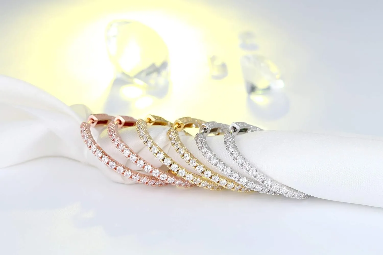Platinum/Gold Plated Hoop Earring Paved with Luxury AAA Cubic Zirconia for Ladies, Loop Earrings with Diameter 33mm to 37mm(1.29 to 1.45 In)