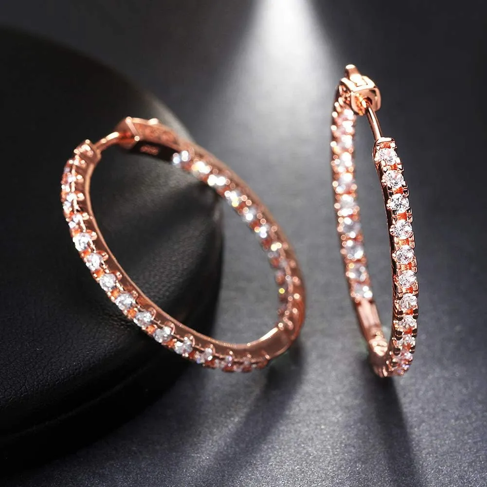 Platinum/Gold Plated Hoop Earring Paved with Luxury AAA Cubic Zirconia for Ladies, Loop Earrings with Diameter 33mm to 37mm(1.29 to 1.45 In)