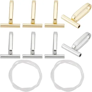 PLIGREAT 8 Pcs Brooch Converters Horizontal Pin Brooch to Pendant Converters for Changing Brooches and Pins to Pendants with Silicone Tube Hoses Metal Brooch Pin Pendant Converters (Gold, Silver)