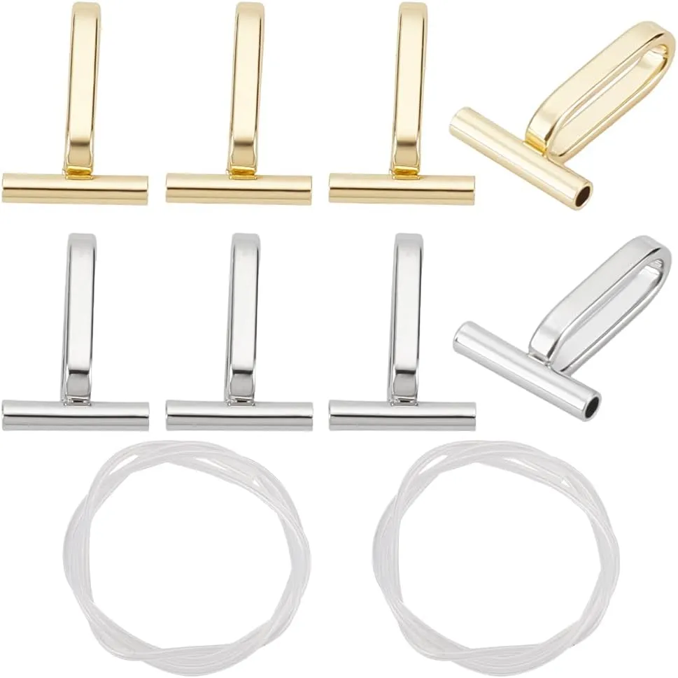 PLIGREAT 8 Pcs Brooch Converters Horizontal Pin Brooch to Pendant Converters for Changing Brooches and Pins to Pendants with Silicone Tube Hoses Metal Brooch Pin Pendant Converters (Gold, Silver)