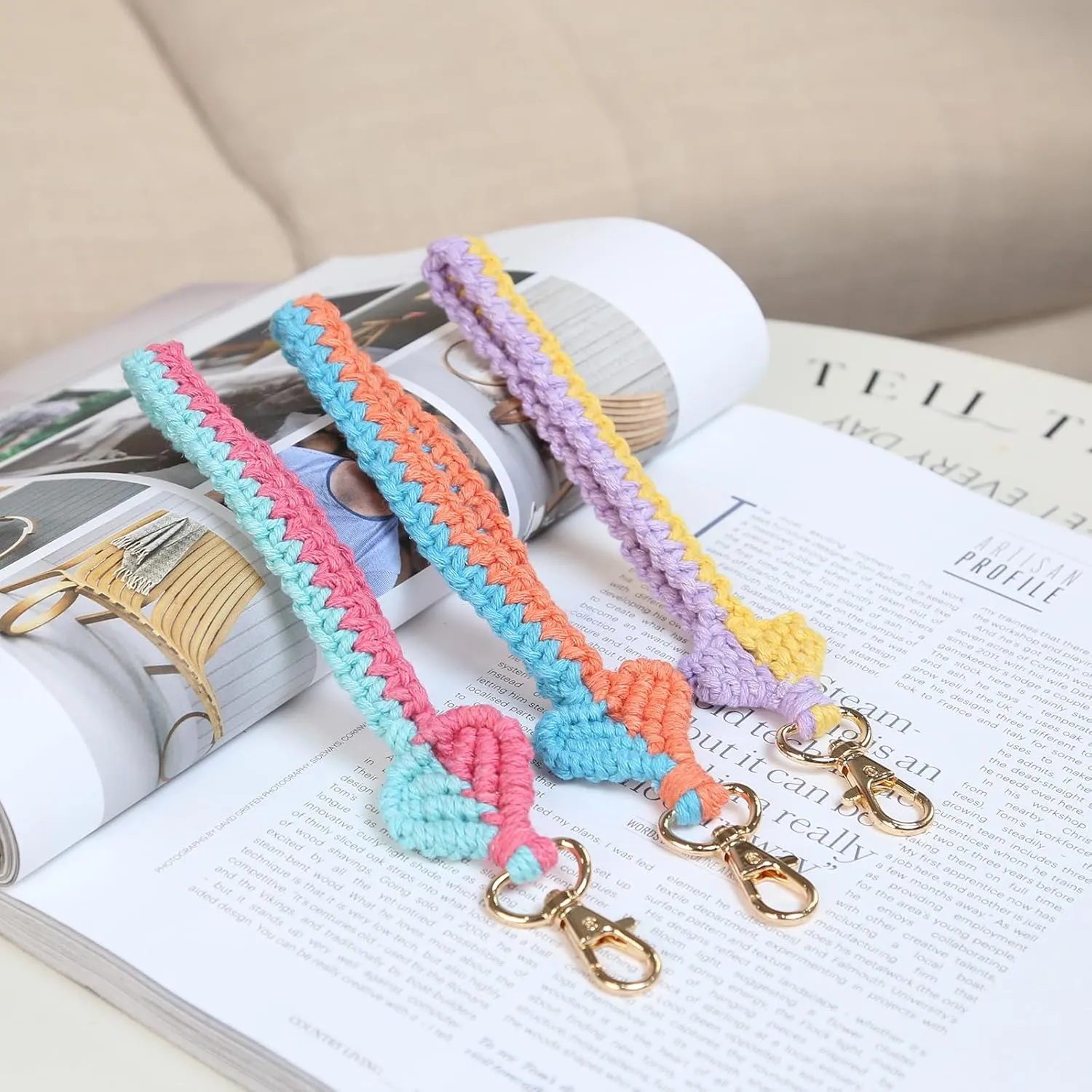 POTUS Boho Macrame Keychain Wristlet for Women Wrist Lanyard for Keys Handmade Cute Keyring Car Keys Holder Bracelet