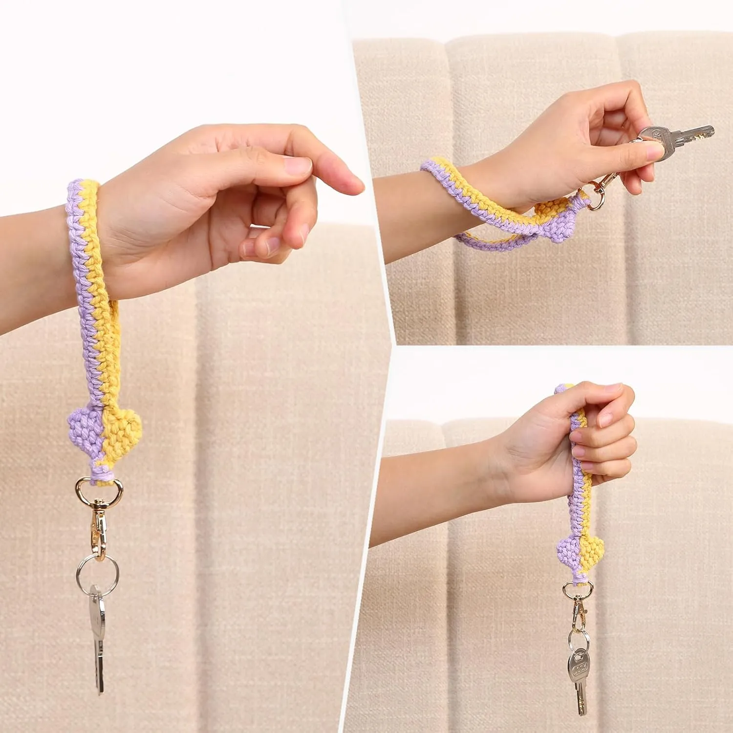 POTUS Boho Macrame Keychain Wristlet for Women Wrist Lanyard for Keys Handmade Cute Keyring Car Keys Holder Bracelet