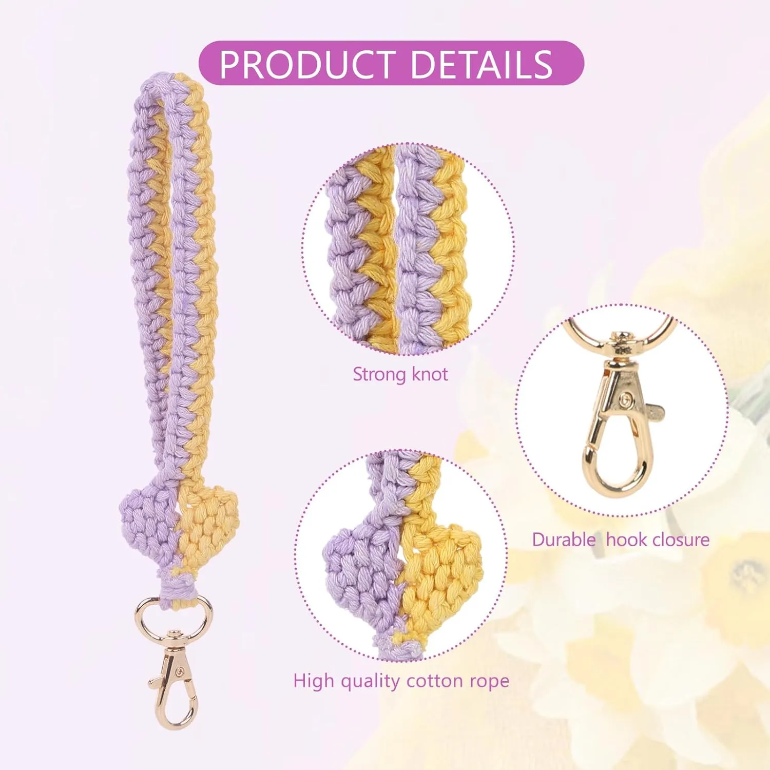 POTUS Boho Macrame Keychain Wristlet for Women Wrist Lanyard for Keys Handmade Cute Keyring Car Keys Holder Bracelet