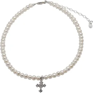 Precious Pieces Children's Sterling Silver Baptism, Christening or First Communion Cross Bracelet and/or Necklace with Cultured Pearl