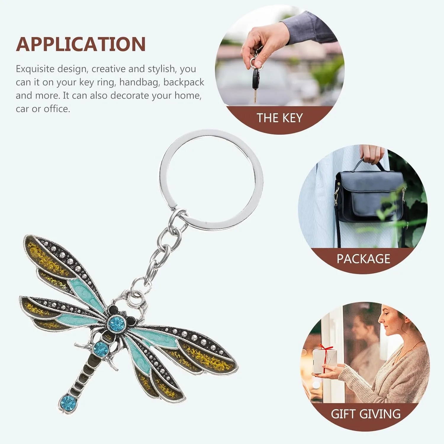 PRETYZOOM Dragonfly Pendant Keychain, Rhinestone Dragonfly Bag Charms Sparkling Purse Hanging Chains Dragonfly Bag Pendants for Women