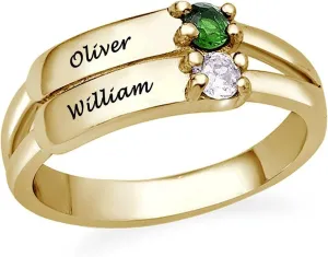 Promise Rings For Her S925 Silver Custom 2 Birthstones And Engraving Name Statement Ring Jewelry With Gifts Box