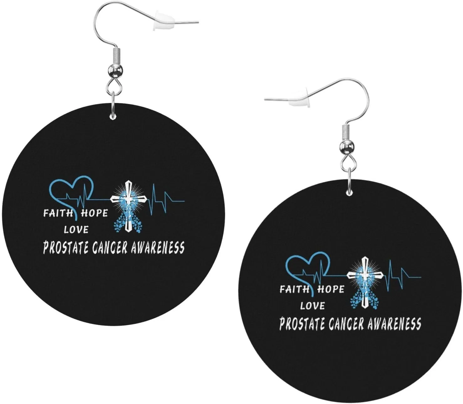 Prostate Cancer Awareness Faith Hope Leather Round Dangle Earrings for Women Double-Sided Design with Hook