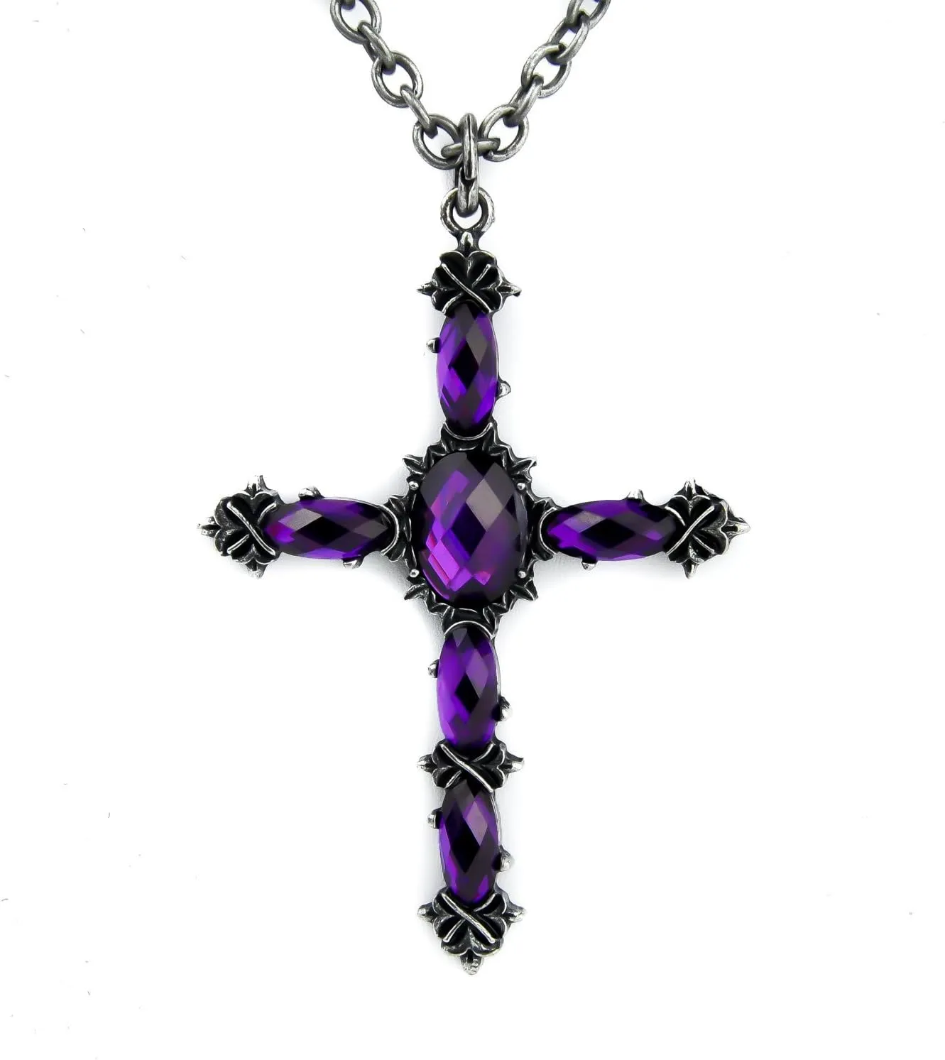 Purple Stone Vampire Cross Necklace Dark Elegant Pendant
