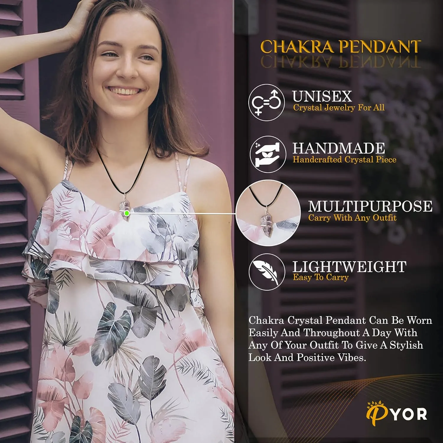 PYOR Iolite Raw Crystal Jewelry Healing Gemstones Crystals Good Luck Charms Necklace Energy Pendant Prosperity Stones Natural Gemstone Spiritual Gifts Chakra Necklace Pendants Necklaces