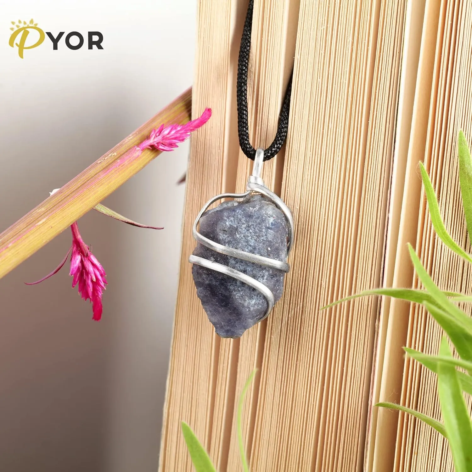 PYOR Iolite Raw Crystal Jewelry Healing Gemstones Crystals Good Luck Charms Necklace Energy Pendant Prosperity Stones Natural Gemstone Spiritual Gifts Chakra Necklace Pendants Necklaces
