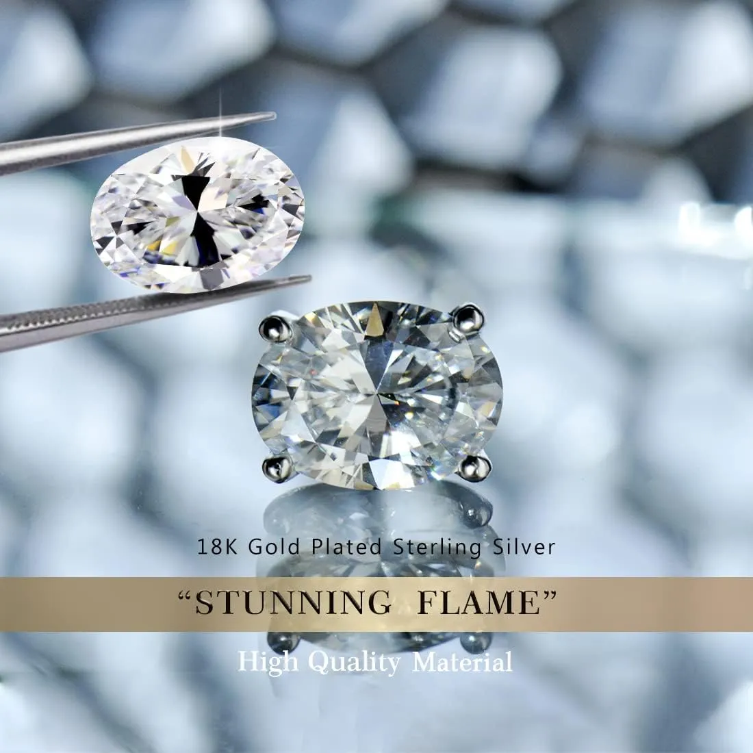 "STUNNING FLAME" Trillion-cut/Cushion-cut/Emerald-cut/Marquise-cut ... 18K White Gold Plated Sterling Silver Cubic Zirconia Simulated Diamond Stud Earrings for Women