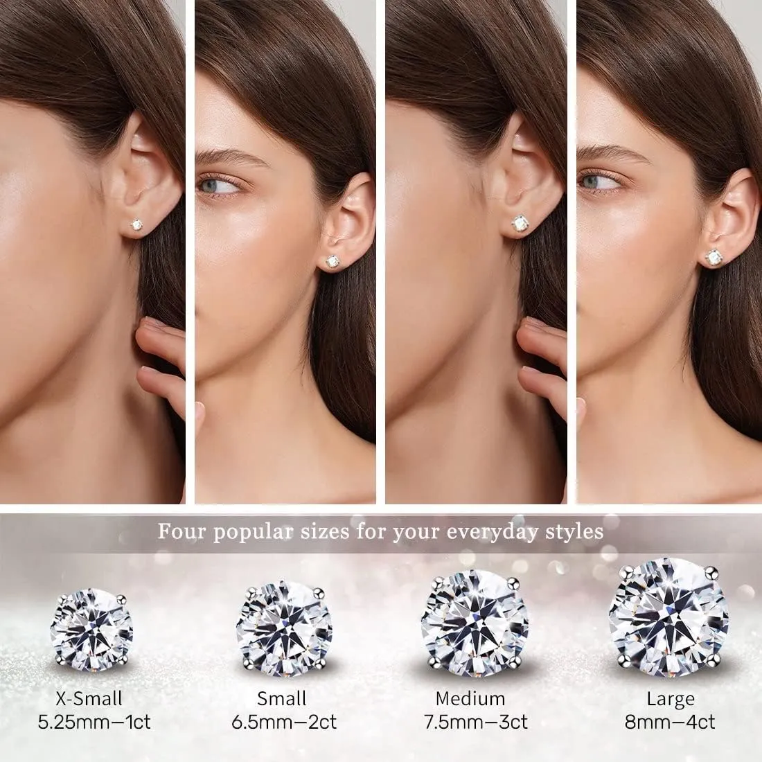 "STUNNING FLAME" Trillion-cut/Cushion-cut/Emerald-cut/Marquise-cut ... 18K White Gold Plated Sterling Silver Cubic Zirconia Simulated Diamond Stud Earrings for Women