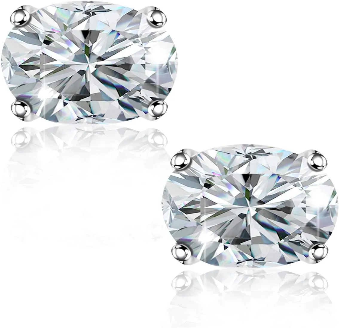 "STUNNING FLAME" Trillion-cut/Cushion-cut/Emerald-cut/Marquise-cut ... 18K White Gold Plated Sterling Silver Cubic Zirconia Simulated Diamond Stud Earrings for Women