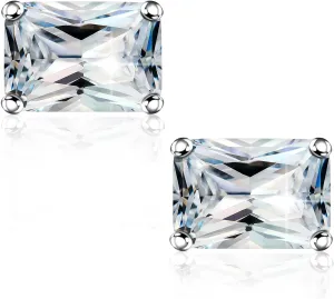 "STUNNING FLAME" Trillion-cut/Cushion-cut/Emerald-cut/Marquise-cut ... 18K White Gold Plated Sterling Silver Cubic Zirconia Simulated Diamond Stud Earrings for Women