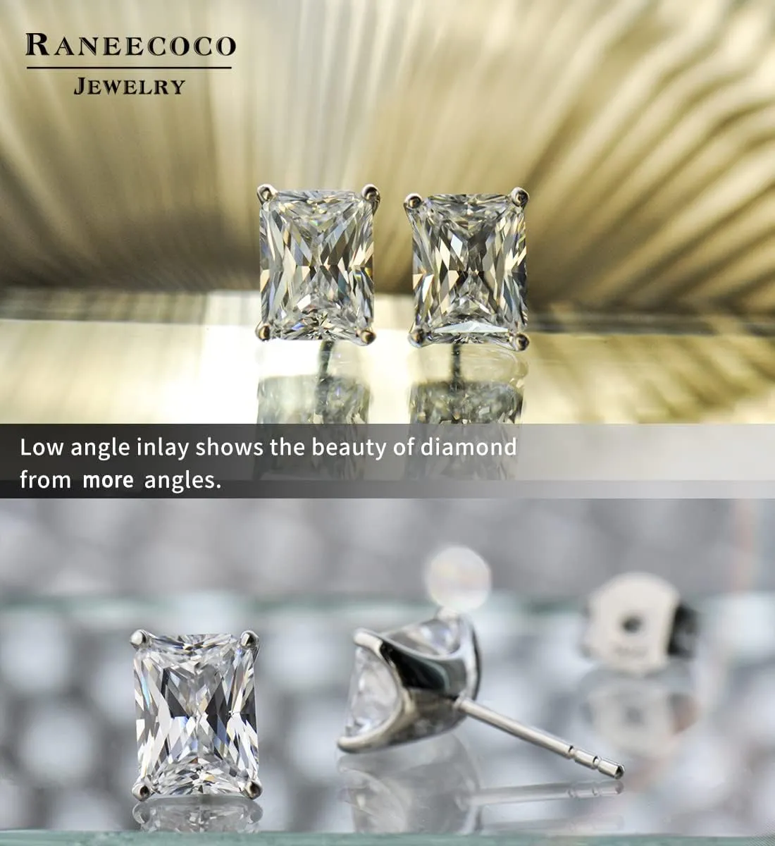 "STUNNING FLAME" Trillion-cut/Cushion-cut/Emerald-cut/Marquise-cut ... 18K White Gold Plated Sterling Silver Cubic Zirconia Simulated Diamond Stud Earrings for Women