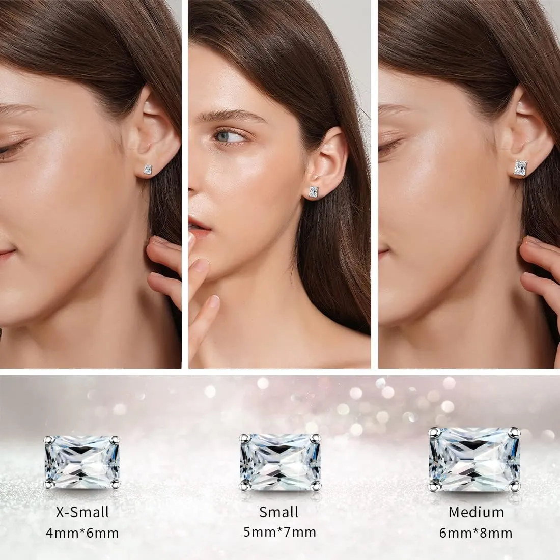 "STUNNING FLAME" Trillion-cut/Cushion-cut/Emerald-cut/Marquise-cut ... 18K White Gold Plated Sterling Silver Cubic Zirconia Simulated Diamond Stud Earrings for Women