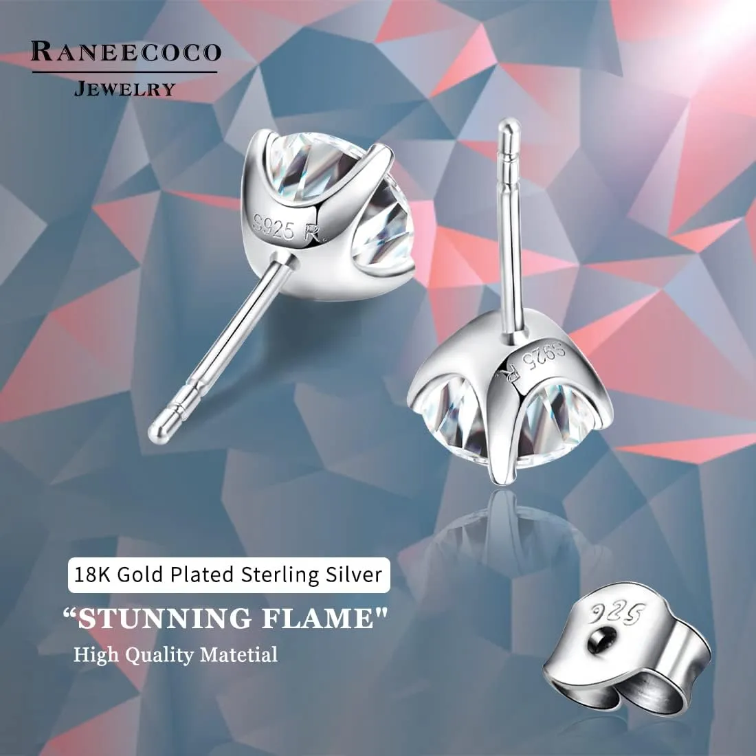 "STUNNING FLAME" Trillion-cut/Cushion-cut/Emerald-cut/Marquise-cut ... 18K White Gold Plated Sterling Silver Cubic Zirconia Simulated Diamond Stud Earrings for Women