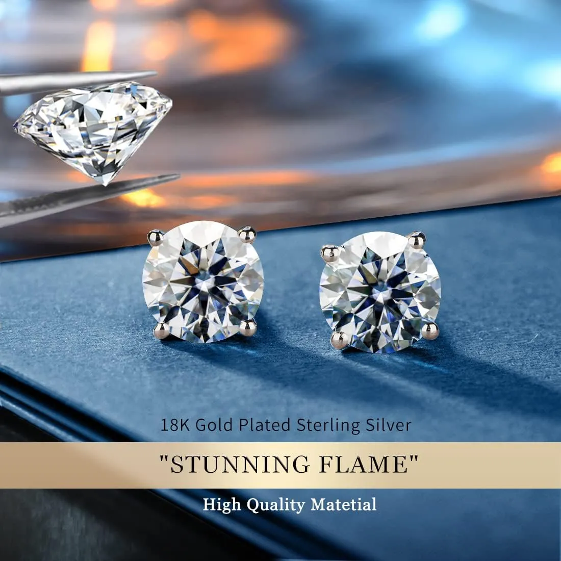 "STUNNING FLAME" Trillion-cut/Cushion-cut/Emerald-cut/Marquise-cut ... 18K White Gold Plated Sterling Silver Cubic Zirconia Simulated Diamond Stud Earrings for Women