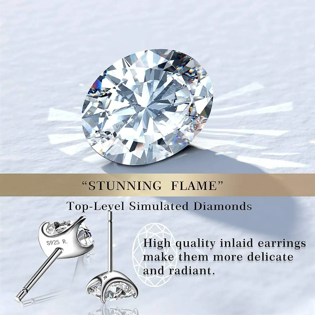 "STUNNING FLAME" Trillion-cut/Cushion-cut/Emerald-cut/Marquise-cut ... 18K White Gold Plated Sterling Silver Cubic Zirconia Simulated Diamond Stud Earrings for Women