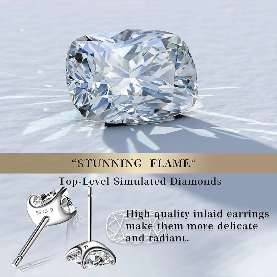 "STUNNING FLAME" Trillion-cut/Cushion-cut/Emerald-cut/Marquise-cut ... 18K White Gold Plated Sterling Silver Cubic Zirconia Simulated Diamond Stud Earrings for Women