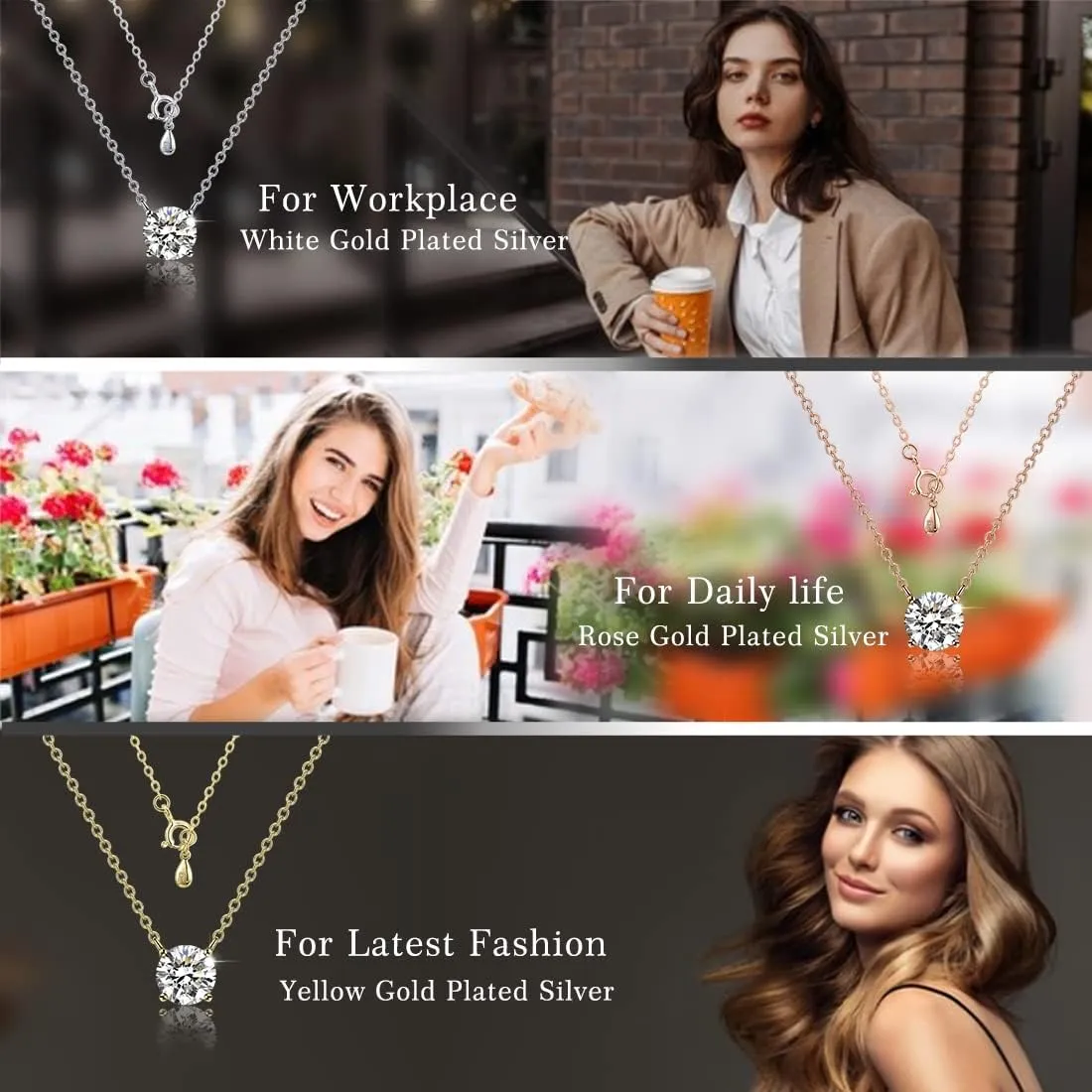 Raneecoco STUNNING FLAME 1.0-3.0 Carat Sterling Silver Cubic Zirconia Necklace for Women | 1 ct Simulated Diamond | Round CZ Solitaire Gold Pated Dainty Pendant Necklace, 40 5cm Chain