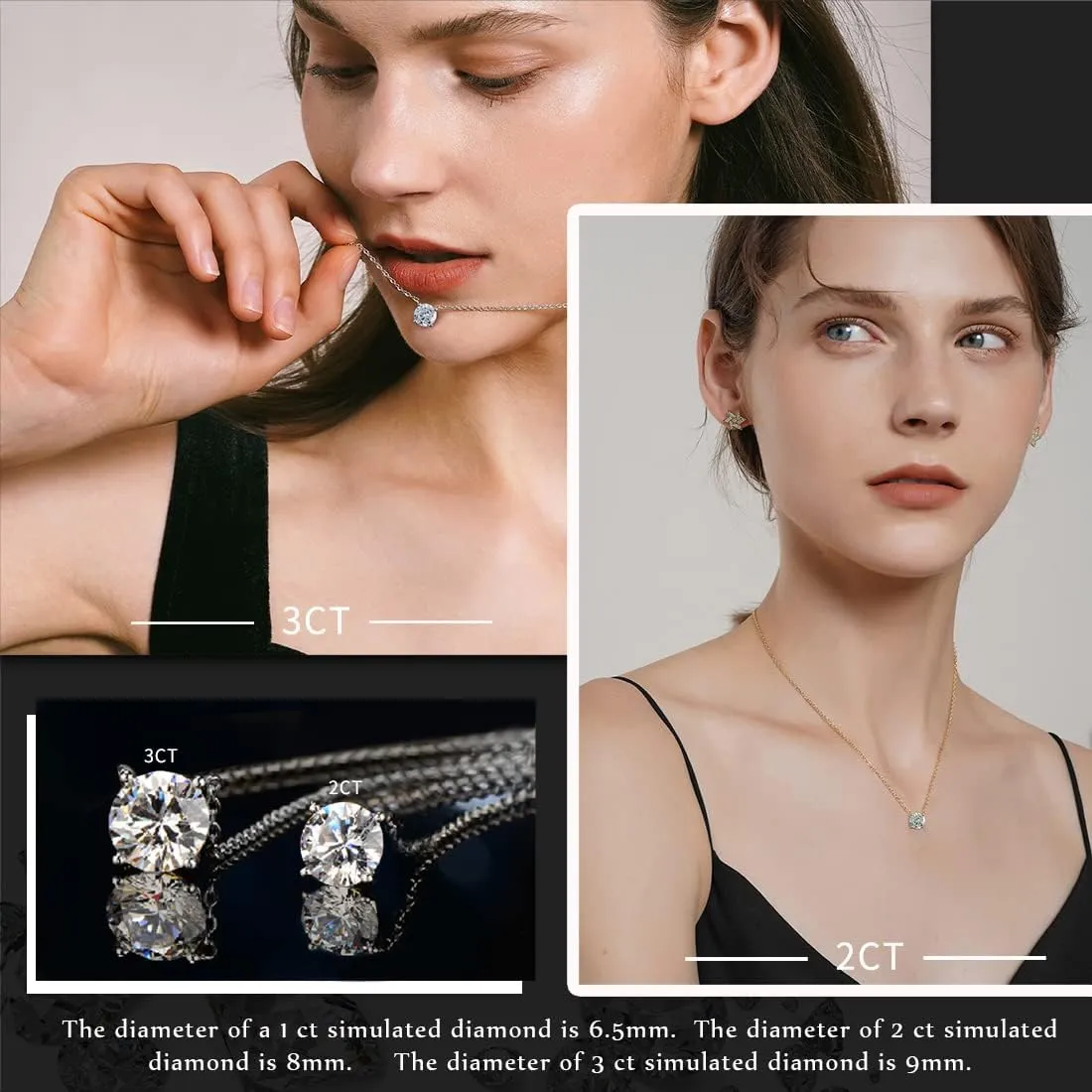 Raneecoco STUNNING FLAME 1.0-3.0 Carat Sterling Silver Cubic Zirconia Necklace for Women | 1 ct Simulated Diamond | Round CZ Solitaire Gold Pated Dainty Pendant Necklace, 40 5cm Chain