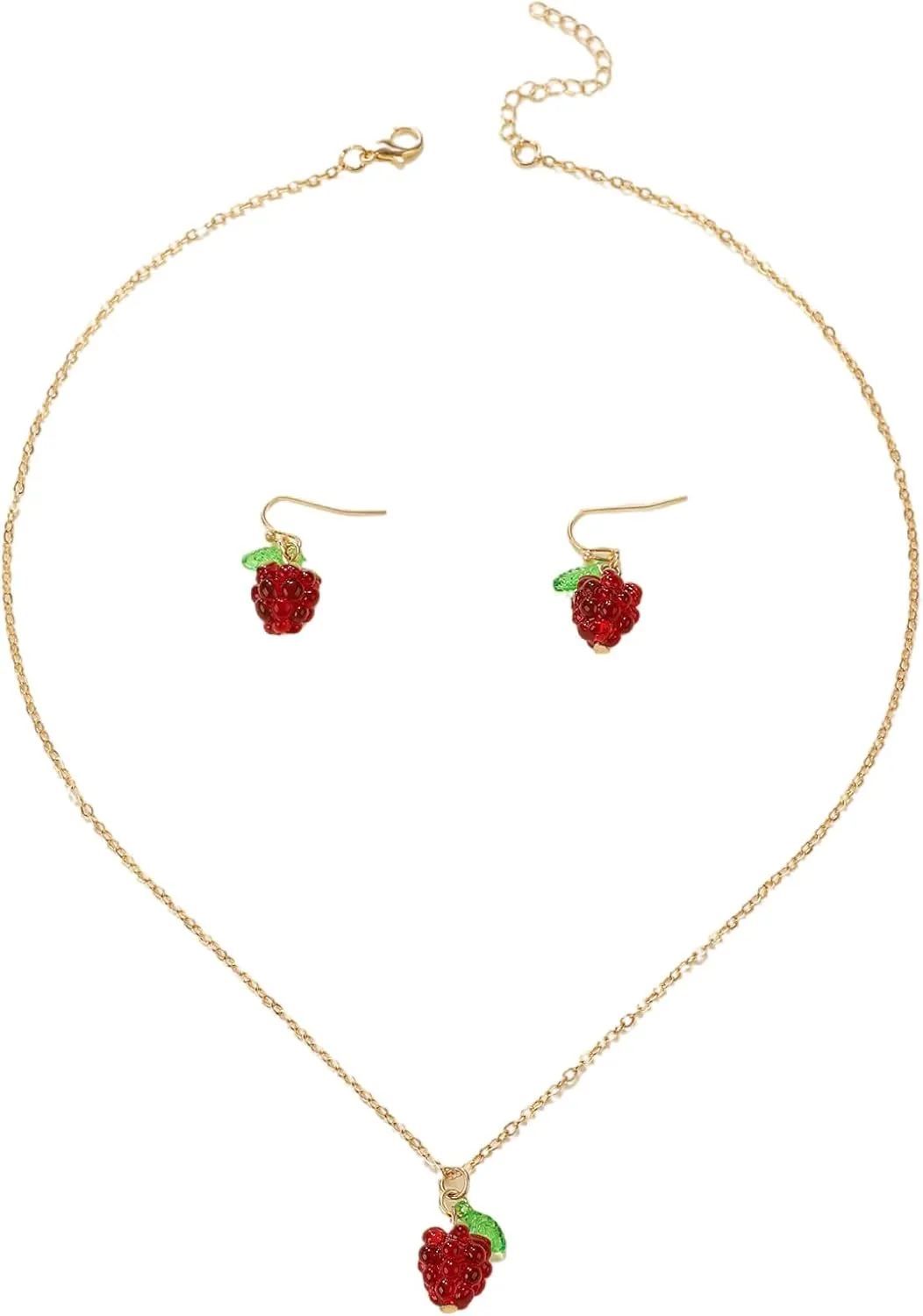 Raspberry Charm Jewelry Set for Women Fashionable Alloy Necklace and Earrings Fruit Theme Accessories for Daily Wear