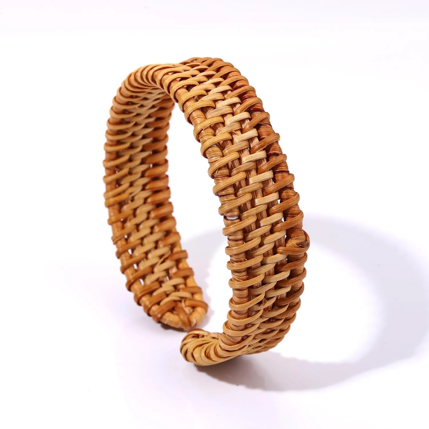 Rattan Bracelet Handmade Lightweight Straw Wicker Braid Cuff Bangle Bracelet Statement Adjustable Bohemian Rattans Woven Chunky Bracelets for Summer Wrist Jewelry
