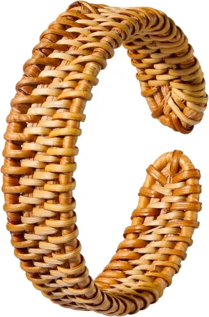 Rattan Bracelet Handmade Lightweight Straw Wicker Braid Cuff Bangle Bracelet Statement Adjustable Bohemian Rattans Woven Chunky Bracelets for Summer Wrist Jewelry
