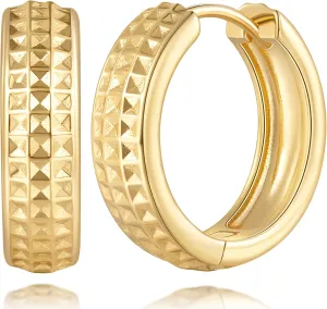 RAYSAM 14K Gold Hoop Earrings for Women Gold Earrings for Women Dainty Hoops Earring Unique and Eye-Catching Carved Design Everyday Sensitive Hoop Earring for Womens Hypoallergenic 19mm