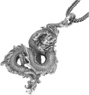 Retro Punk Vintage Style Thai Silver Chinese Dragon Pendant Necklace Men's Necklace S925 Sterling Silver for Men Jewelry