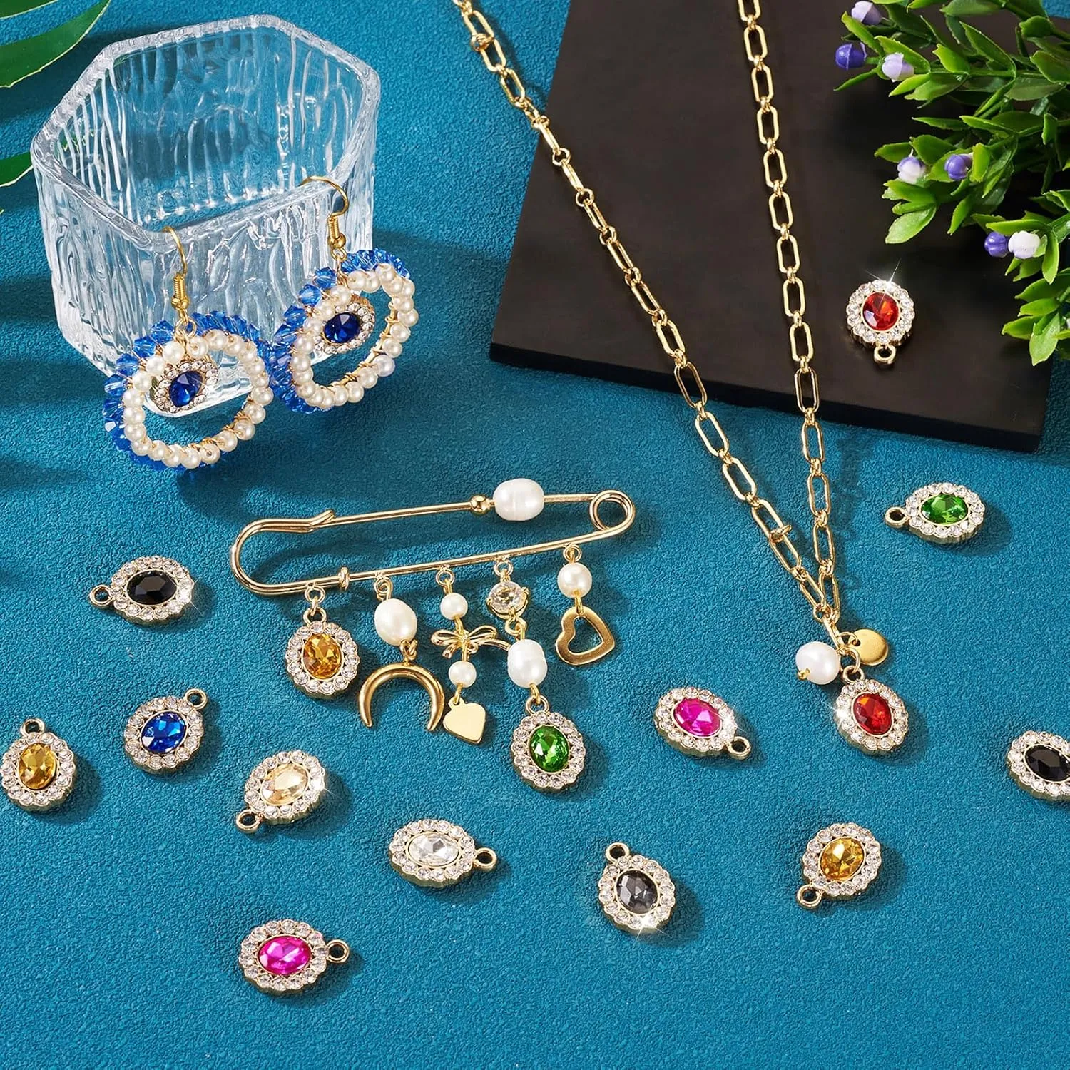 Rhinestone Leaf Charms Golden Vintage Leaves Charms Crystal Leaves Pendants KC Gold Plated Metal Leaves Charms for Wedding Bridesmaid Jewelry Making Necklace Bracelet Earring Choker