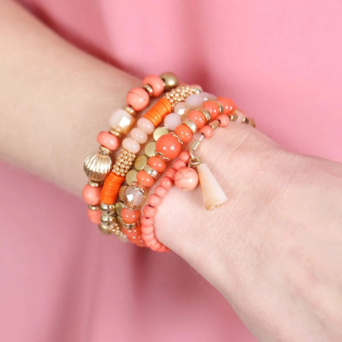 RIAH FASHION Bohemian Mix Bead Multi Layer Versatile Statement Bracelets - Stackable Beaded Strand Stretch Bangles Sparkly Crystal, Tassel Charm