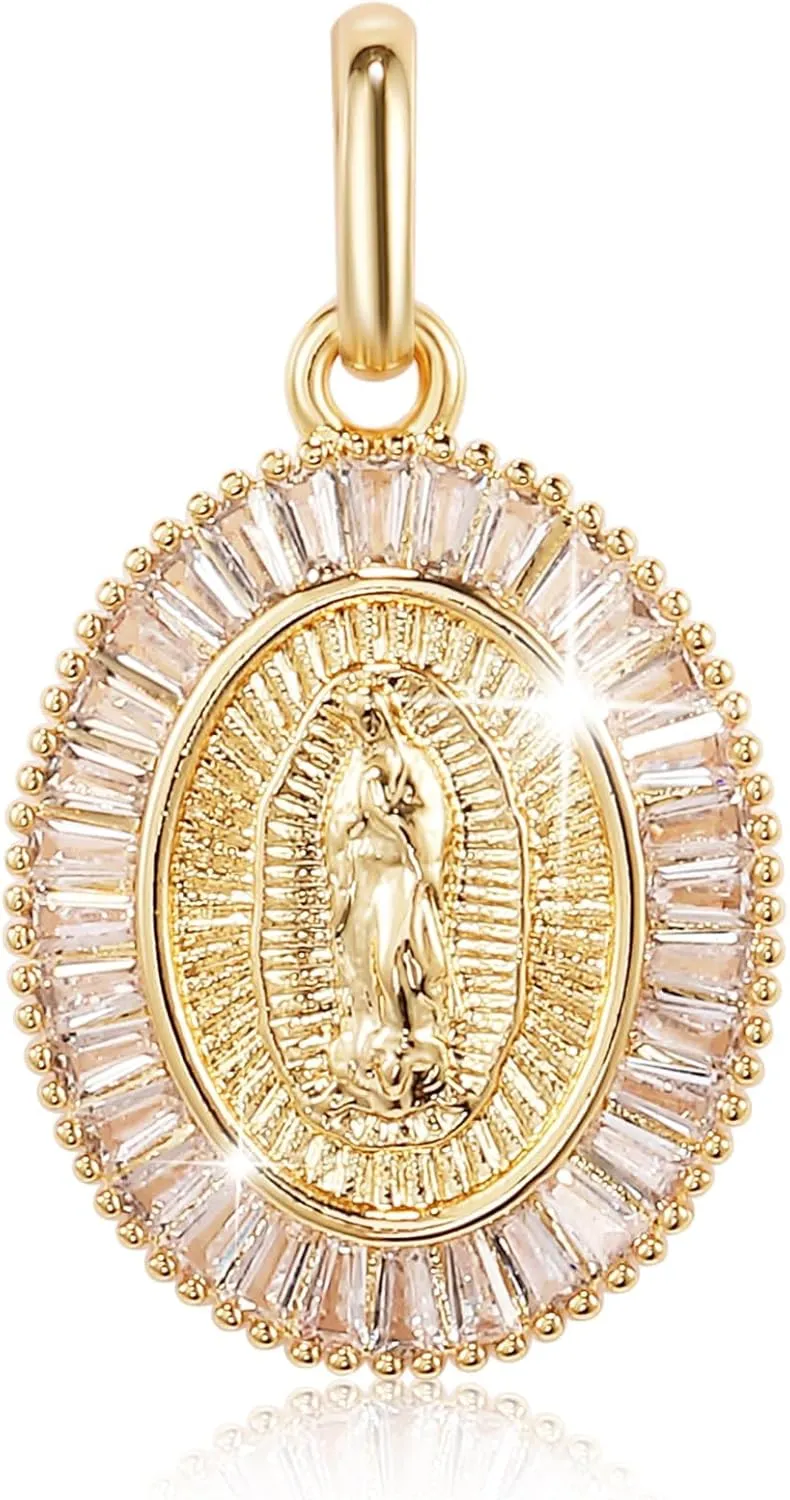Richapex 18K Gold Necklace for Men Women, Virgin Mary Pendant, Mens Chain Necklaces, Women Necklace Chain 23-25 Inch