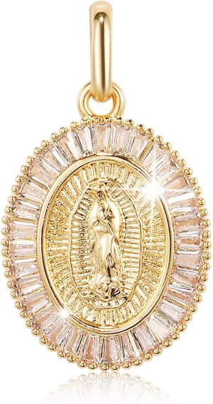 Richapex 18K Gold Necklace for Men Women, Virgin Mary Pendant, Mens Chain Necklaces, Women Necklace Chain 23-25 Inch