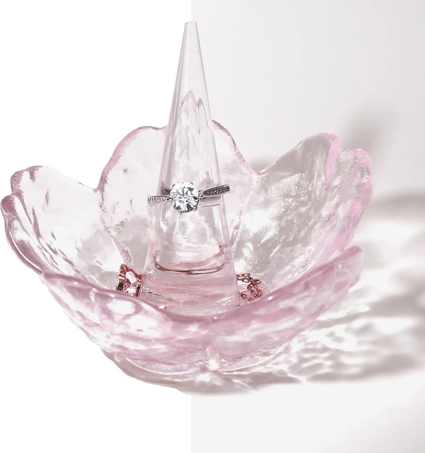 Ring Holder Crystal Clear Cherry Blossom Jewelry Holder Decorative Ring Dish Earrings Necklaces Bracelet Organizer Jewelry Dish Birthday Gifts for Engagement Wedding Women Mom Wife Couples Girls