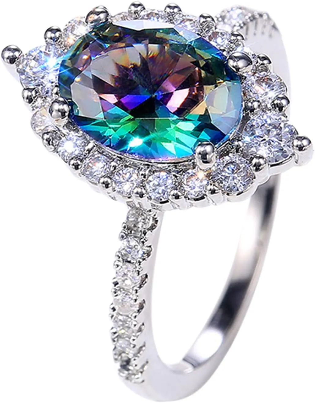 Ring Pack Size 8 Exquisite Four Prong Set Colorful Zircon Ladies Ring Couple Proposal Ring Birthday Gift (Blue, 10)