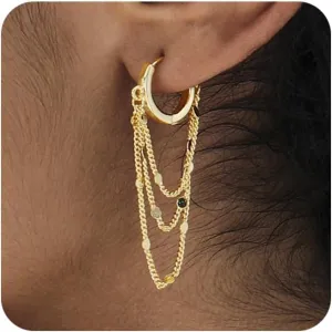 Ritach Gold Chain Earrings for Women Hypoallergenic Lightweight Gold Chain Hoop Huggie Dangle Tassel Earrings for Gifts