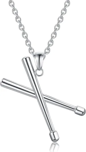 Rock Drum Stick Pendant Necklace for Men Stainless Steel Cross Drumstick Necklace, Drummer Music Charm Memorial Keepsake Jewelry