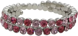 Rosemarie & Jubalee Women's Stunning Double Pink Crystal Rhinestone Flexible Silver Tone Coil Wrap Around Cuff Bracelet Barbie Costume Jewelry, 7.5"