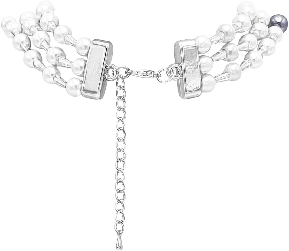 Rosemarie & Jubalee Women's Stunning Multi Strand Ombre Simulated Pearl And Crystal Necklace Earrings Jewelry Set, 18" 3" Extender