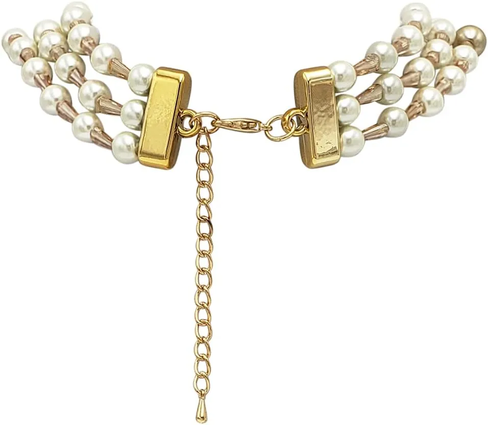 Rosemarie & Jubalee Women's Stunning Multi Strand Ombre Simulated Pearl And Crystal Necklace Earrings Jewelry Set, 18" 3" Extender