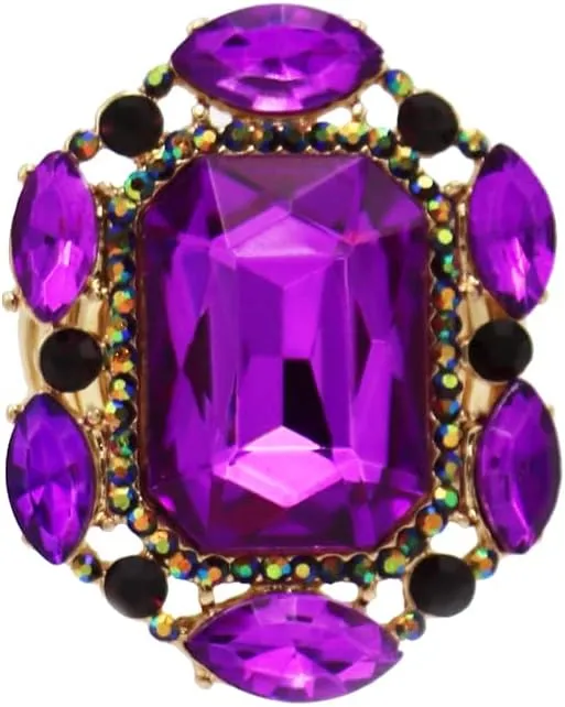 Rosemarie & Jubalee Women's Stunning Statement Emerald Cut Glass Crystal Stretch Band Cocktail Ring,1.37"