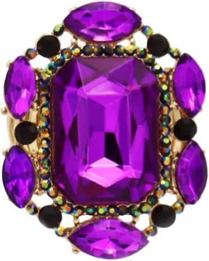 Rosemarie & Jubalee Women's Stunning Statement Emerald Cut Glass Crystal Stretch Band Cocktail Ring,1.37"