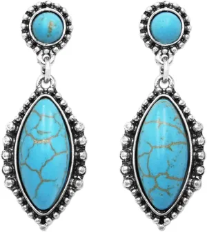 Rosemarie & Jubalee Women's Stunning Vintage Inspired Western Style Turquoise Dyed Howlite Dangle Statement Earrings, 1.75'