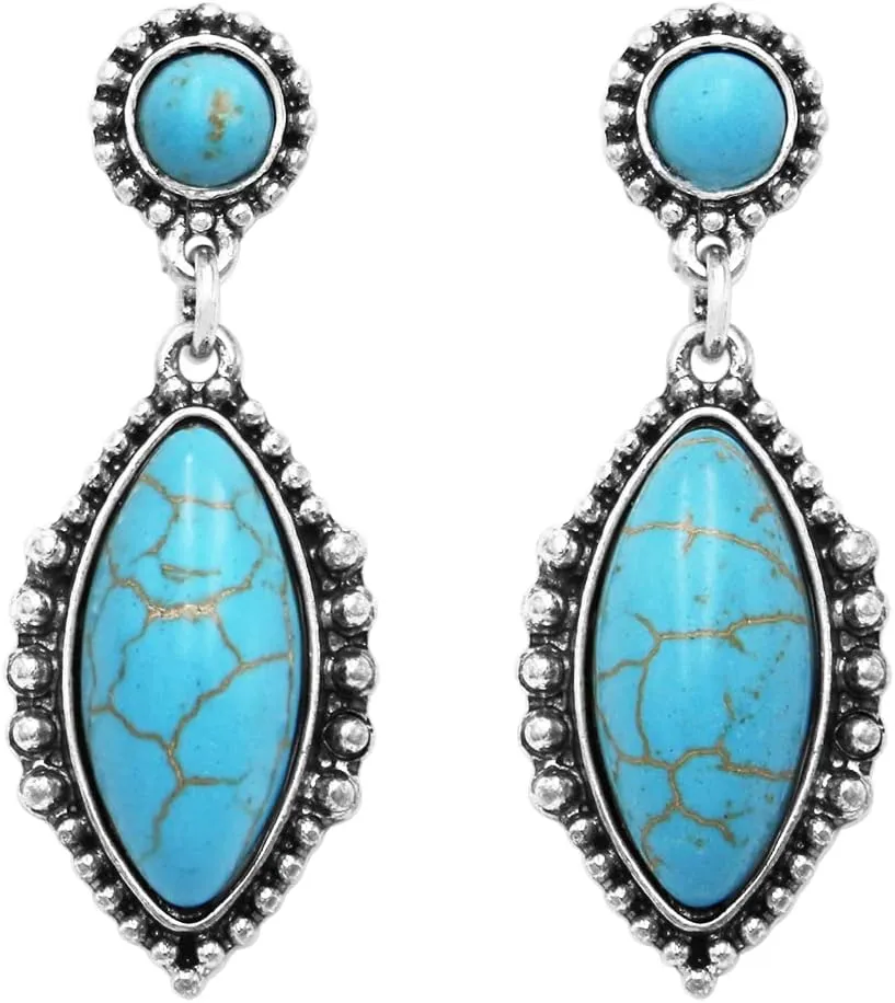 Rosemarie & Jubalee Women's Stunning Vintage Inspired Western Style Turquoise Dyed Howlite Dangle Statement Earrings, 1.75'