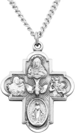 Rosemarie Collections Religious Gift Traditional Catholic Four Way Cross Medal Pendant Necklace 24"