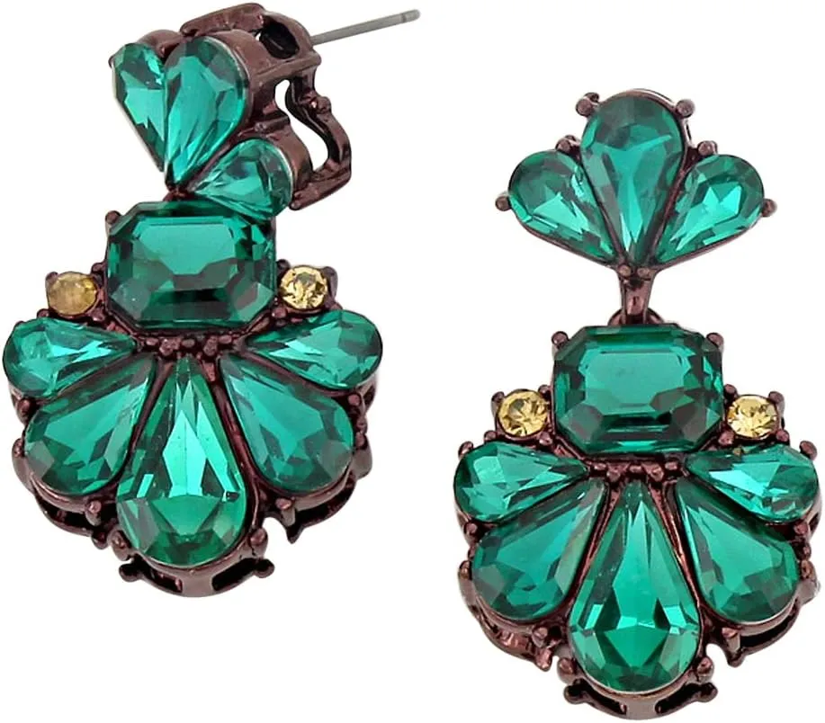 Rosemarie Collections Women's Stunning Vintage Vibes Fan Style Crystal Rhinestone Dangle Earrings, 1.5"