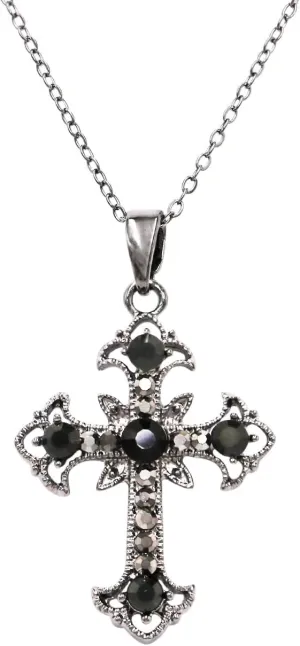Rosemarie's Religious Gifts Women's Easter Gift Stunning Christian Cross Crystal Rhinestone Pendant Necklace, 18" 3" Extender (Jet Black Crystal)