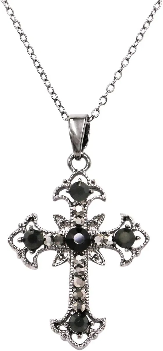Rosemarie's Religious Gifts Women's Easter Gift Stunning Christian Cross Crystal Rhinestone Pendant Necklace, 18" 3" Extender (Jet Black Crystal)